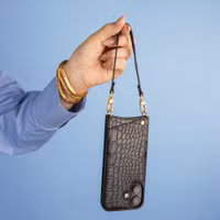 Selencia Nova Croco Telefoonhoes met Koord en Pashouder Samsung Galaxy S25 FE - Zwart