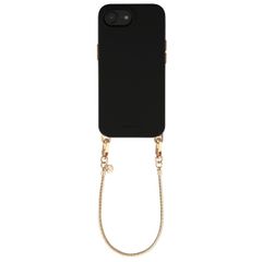 Selencia Rivièra MagSafe Backcover met afneembare haakjes voor de Apple iPhone 17e / 16e - Velvet Black + Sleek Chain Polskoord - Gold