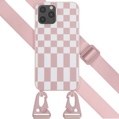 Selencia Siliconen design hoesje met afneembaar koord iPhone 12 (Pro) - Irregular Check Sand Pink