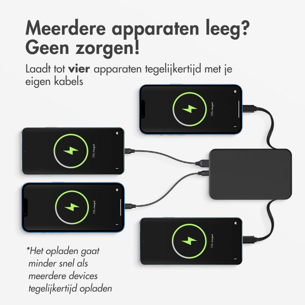 Accezz Powerbank 10.000 mAh met geïntegreerde kabels - Quick Charge en Power Delivery - Zwart