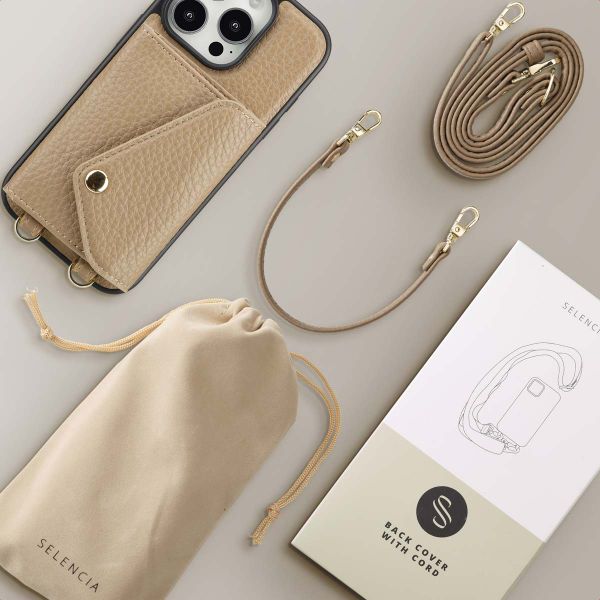 Selencia Sera Phone Case with Cord and Envelope Card Holder Apple iPhone 16 Pro - Taupe