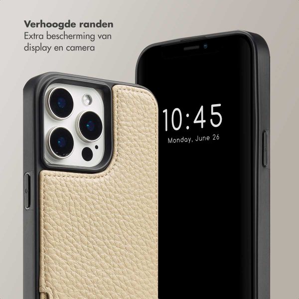 Selencia Nova Backcover met koord en pashouder iPhone 15 Pro Max - Beige