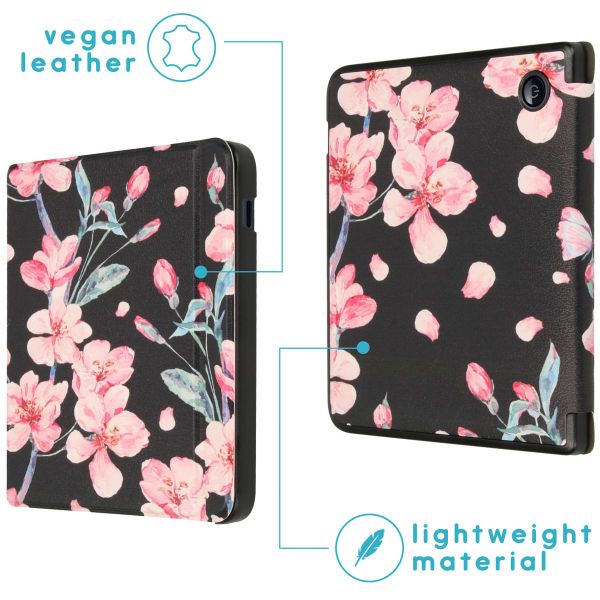 imoshion Design Slim Hard Case Sleepcover met stand Kobo Libra 2 / Tolino Vision 6 - Blossom Watercolor Black