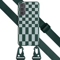 Selencia Siliconen design hoesje met afneembaar koord Samsung Galaxy S21 - Irregular Check Green