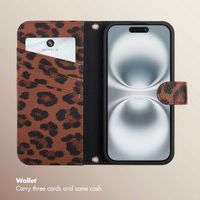 Selencia Sabi Bookcase with Leopard Print Apple iPhone 16 - Mocha Brown