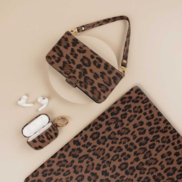 Selencia Sabi Bookcase met Panterprint Apple iPhone 12 (Pro) - Mocha Brown