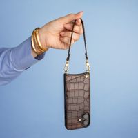 Selencia Nova Croco Telefoonhoes met Koord en Pashouder Apple iPhone 17 Pro - Choco Brown