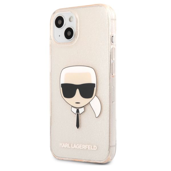 Karl Lagerfeld Karl's Head Silicone Backcover Glitter iPhone 13 Mini - Transparant Goud