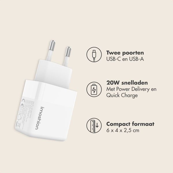 imoshion Wall Charger - Oplader - USB-C en USB aansluiting - Power Delivery - 20 Watt - Wit