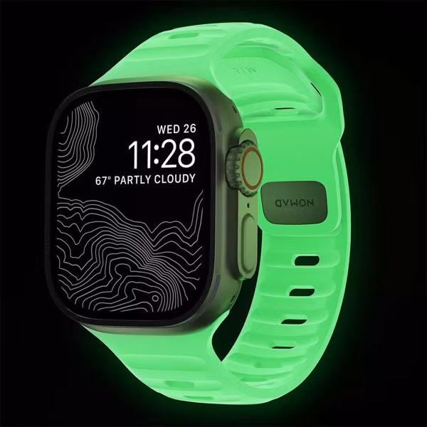 Nomad Sport band FKM Apple Watch Series 1 t/m 11 / SE / Ultra (44/45/46/49 mm) - Glow Green