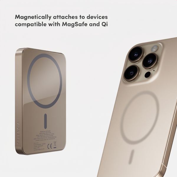 Selencia Vivid Powerbank 5,000 mAh - Wireless Powerbank - Compatible with MagSafe and Qi - Desert Gold / Vintage Peony
