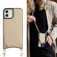 Selencia Nova Backcover met koord en pashouder iPhone 12 (Pro) - Beige