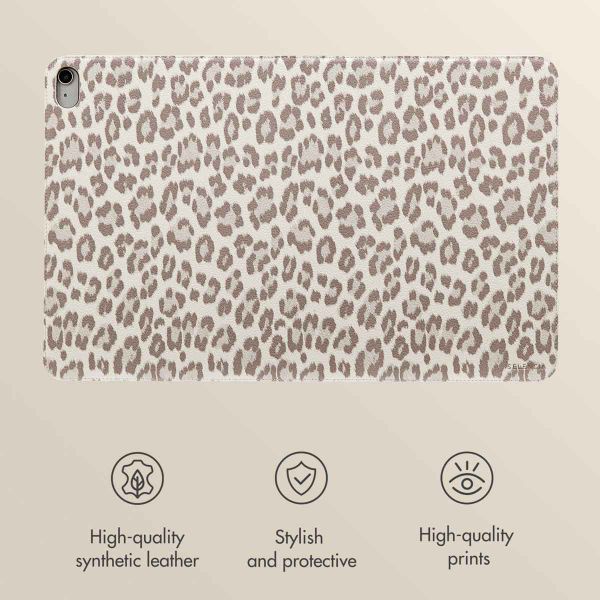 Selencia Sabi Bookcase with Leopard Print Apple iPad 11 (2025) 11 inch A16 / iPad 10 (2022) 10.9 inch - Soft Ivory
