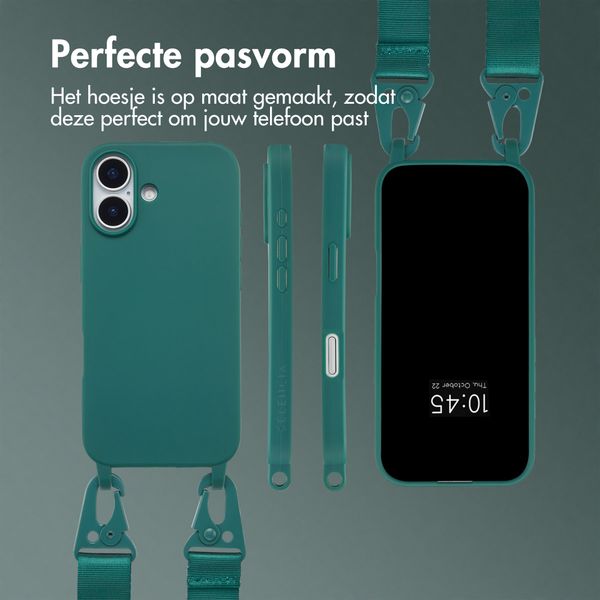 Selencia Siliconen hoesje met afneembaar koord Apple iPhone 17 - Donkergroen