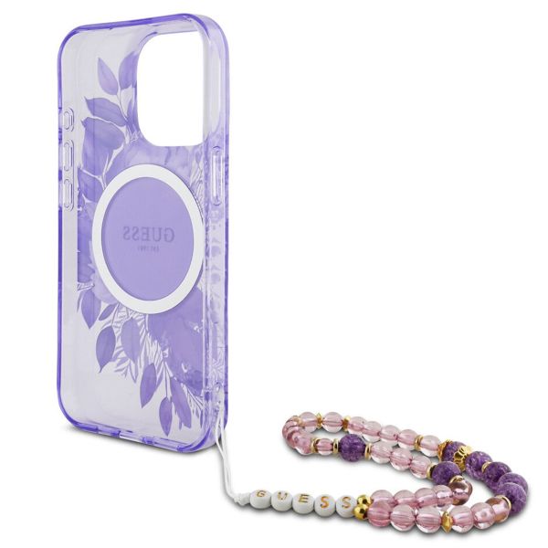 Guess MagSafe IML Flowers Case met beads strap Apple iPhone 15 Pro Max - Purple