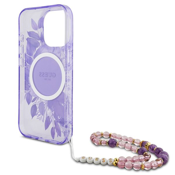 Guess MagSafe IML Flowers Case met beads strap iPhone 15 Pro Max - Purple