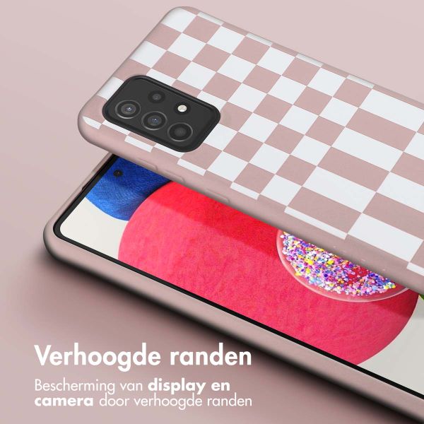 Selencia Siliconen design hoesje met afneembaar koord Samsung Galaxy A52(s) (5G/4G) - Irregular Check Sand Pink