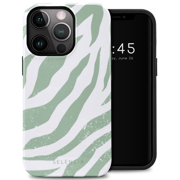 Selencia Vivid Tough Backcover iPhone 13 Pro - Colorful Zebra Sage Green