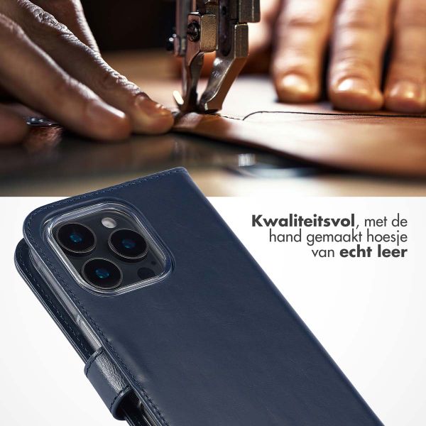 Selencia Echt Leren Bookcase Apple iPhone 16 Pro - Blauw