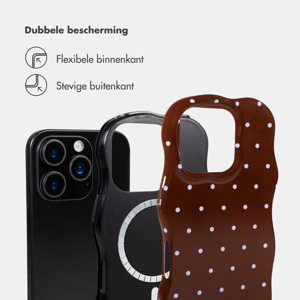 Selencia Vivid Wavy Backcover met MagSafe Apple iPhone 16 Pro - Happy Dots Chocolate