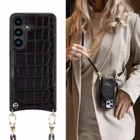 Selencia Nova Croco Telefoonhoes met Koord en Pashouder Samsung Galaxy S24 - Zwart