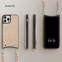 Selencia Nova Croco Phone Case with Cord and Card Holder Apple iPhone 12 (Pro) - Beige