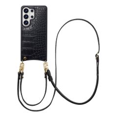 Selencia Nova Croco Phone Case with Cord and Card Holder Samsung Galaxy S26 Ultra - Black