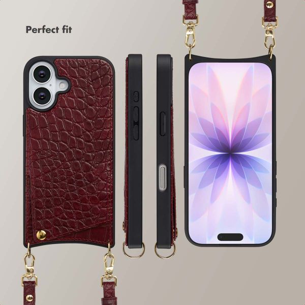 Selencia Nova Croco Phone Case with Cord and Card Holder Apple iPhone 17 - Burgundy