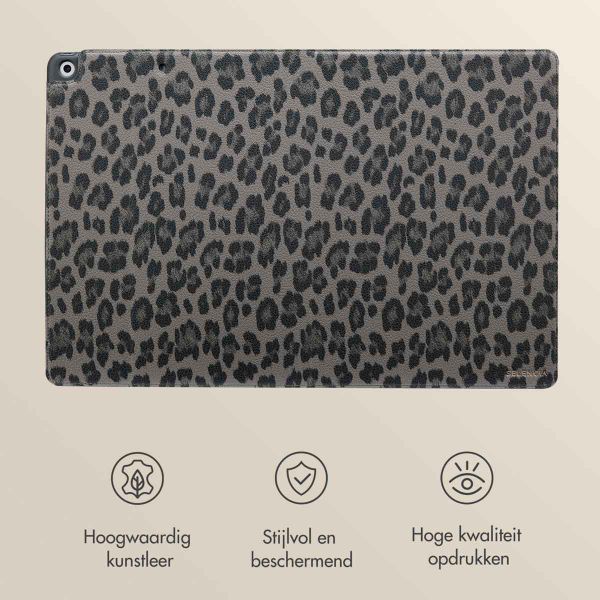 Selencia Sabi Bookcase met panterprint Apple iPad 9 (2021) 10.2 inch / iPad 8 (2020) 10.2 inch / iPad 7 (2019) 10.2 inch - Midnight Black