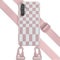 Selencia Siliconen design hoesje met afneembaar koord Samsung Galaxy A54 (5G) - Irregular Check Sand Pink