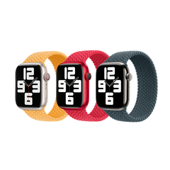 Apple 3 Pack Gevlochten solobandje voor de Apple Watch | 44/45/46/49 mm - Maat 10 - Maize/ (PRODUCT)RED/ Lake Green