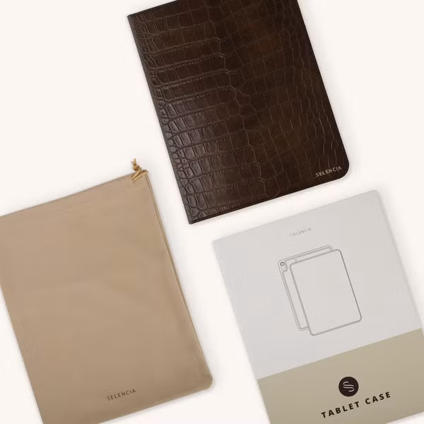 Selencia Croco Bookcase Apple iPad Air 11 inch (2026) M4 / (2025) M3 / (2024) M2 / Air 5 (2022) / Air 4 (2020) - Choco Brown