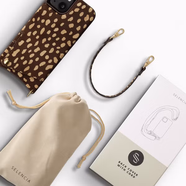 Selencia Nova Real Leather Backcover met Koord en Pashouder Apple iPhone 14 / 13 - Fawn Chic