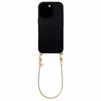 Selencia Rivièra MagSafe Backcover met afneembare haakjes voor de Apple iPhone 16 Pro Max - Velvet Black + Sleek Chain Polskoord - Gold