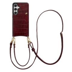 Selencia Nova Croco Telefoonhoes met Koord en Pashouder Samsung Galaxy S24 / S25 - Burgundy