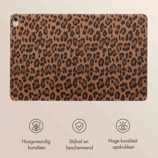 Selencia Sabi Bookcase met panterprint Apple iPad Air 11 inch (2025) M3 / (2024) M2 / Air 5 (2022) / Air 4 (2020) - Mocha Brown