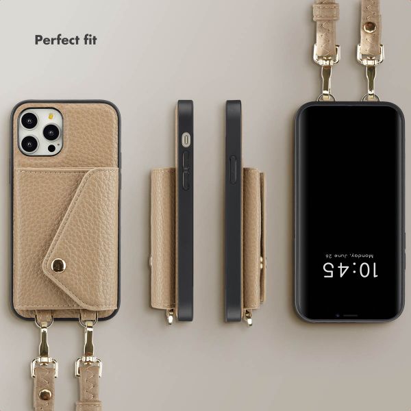 Selencia Sera Phone Case with Cord and Envelope Card Holder Apple iPhone 12 (Pro) - Taupe