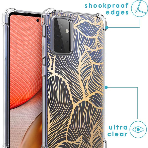 imoshion Design hoesje met koord voor Samsung Galaxy A72 - Bladeren - Goud / Transparant