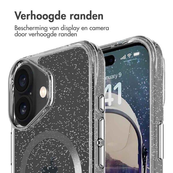 imoshion Clear Glitter Backcover met MagSafe Apple iPhone 16 - Zilver