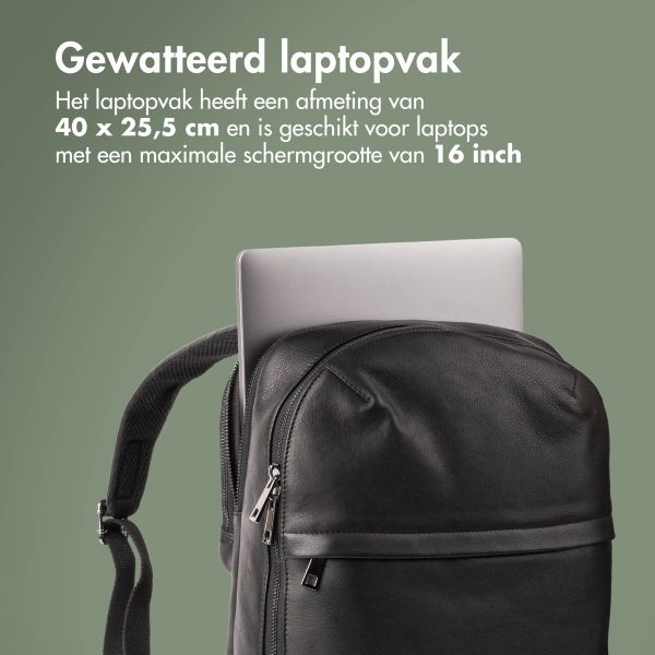 Accezz Leather Laptop rugzak 16 inch - Zwart