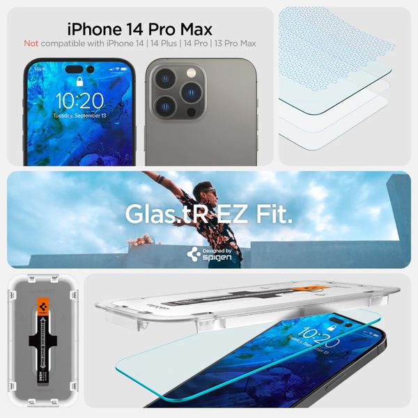 Spigen GLAStR EZ Fit Screen Protector 2 Pack + Applicator Apple iPhone 14 Pro Max