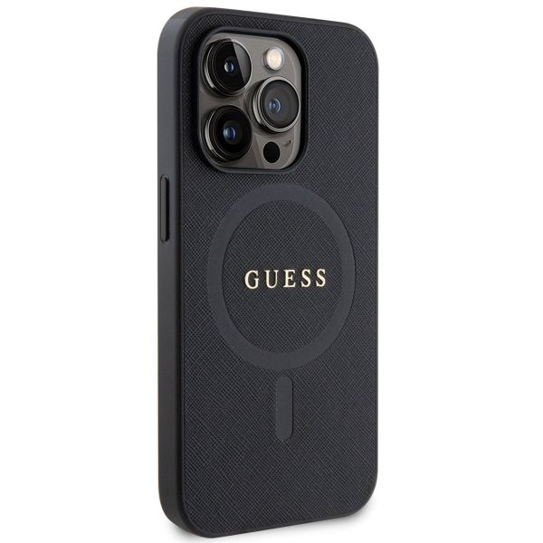 Guess Saffiano Backcover MagSafe iPhone 15 Pro Max - Zwart