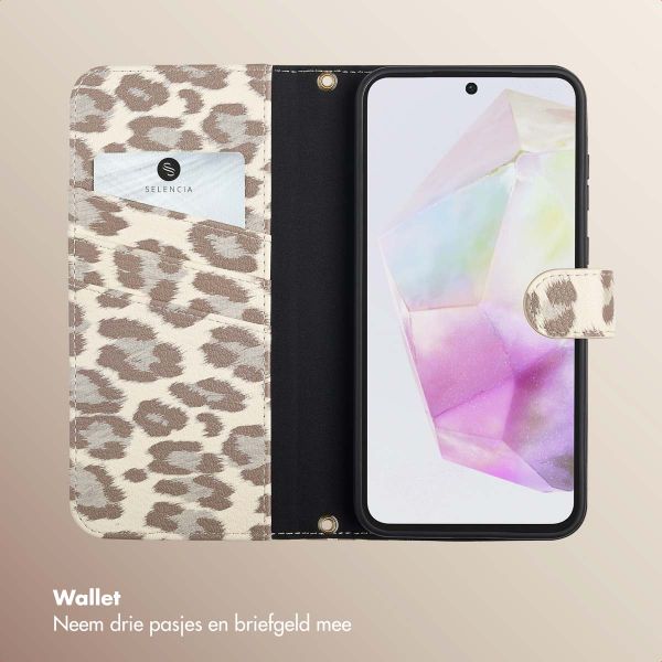 Selencia Sabi Bookcase met Panterprint Samsung Galaxy A35 - Soft Ivory