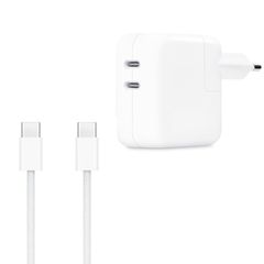 Apple Originele Dual USB-C Power Adapter 35W + Originele USB-C naar USB-C oplaadkabel 60W - 1 meter - Wit