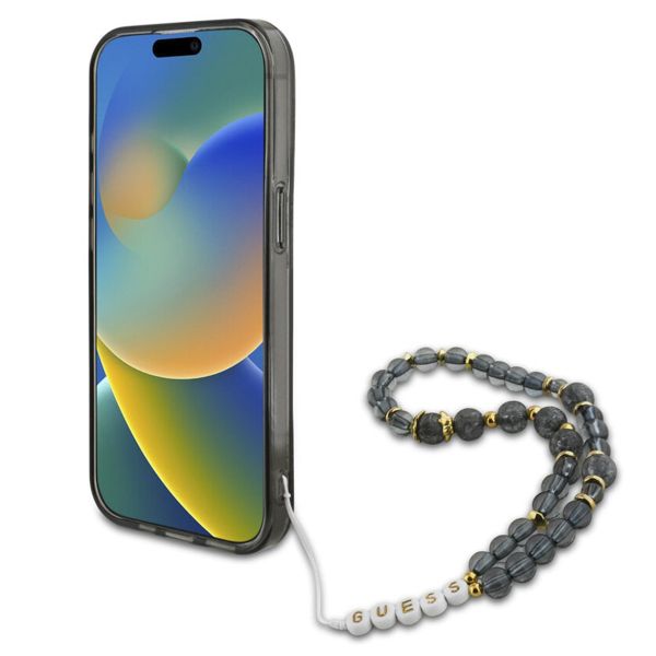 Guess MagSafe IML Flowers Case met beads strap Apple iPhone 15 Pro Max - Zwart
