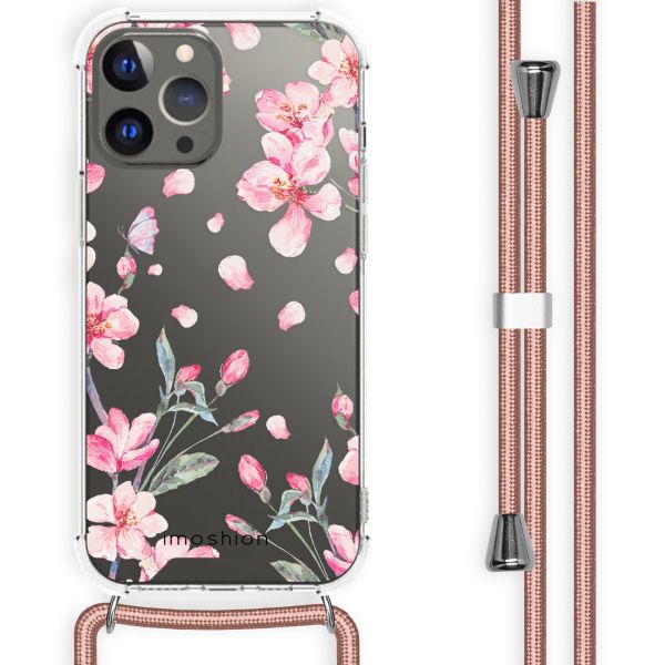 imoshion Design hoesje met koord iPhone 13 Pro Max - Bloem - Roze