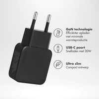 imoshion Powerbank 20.000 mAh + Accezz Ultra Slim GaN Oplader + Accezz USB-C naar USB-C kabel - 1 meter - Zwart