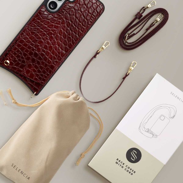 Selencia Nova Croco Telefoonhoes met Koord en Pashouder Samsung Galaxy S25 FE - Burgundy