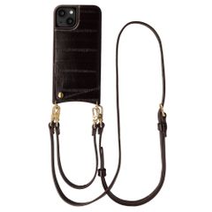 Selencia Nova Real Leather Backcover met Koord en Pashouder Apple iPhone 14 / 13 - Dark Chocolate