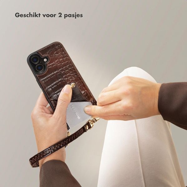 Selencia Nova Croco Telefoonhoes met Koord en Pashouder Samsung Galaxy S25 FE - Choco Brown